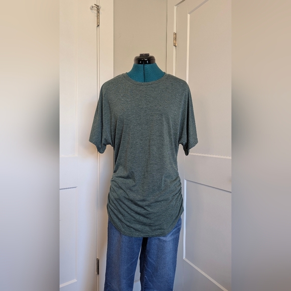 Womens Tunic T-shirt Large Pink Green Ruched Waist Dolman Sleeves Soft Stretchy - Picture 6 of 7